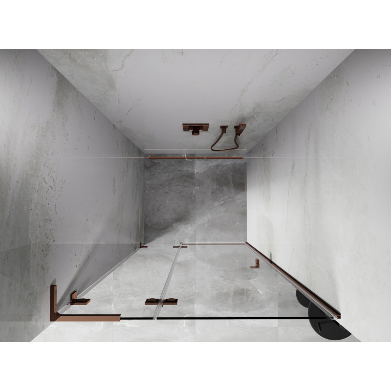 Mexen Lunar L drzwi prysznicowe uchylne lewe 115 cm, transparent, różowe złoto - 834L-115-000-60-00-L
