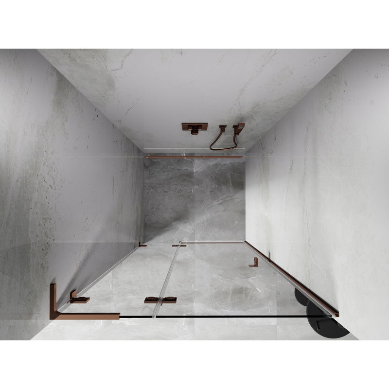 Mexen Lunar L drzwi prysznicowe uchylne lewe 125 cm, transparent, różowe złoto - 834L-125-000-60-00-L