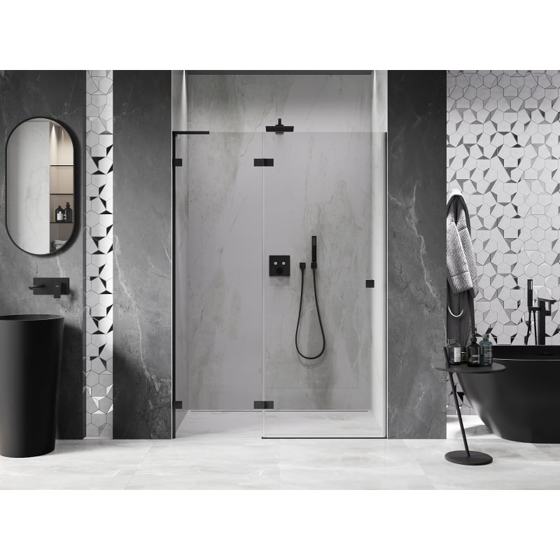 Mexen Lunar L drzwi prysznicowe uchylne lewe 140 cm, transparent, czarne - 834L-140-000-70-00-L