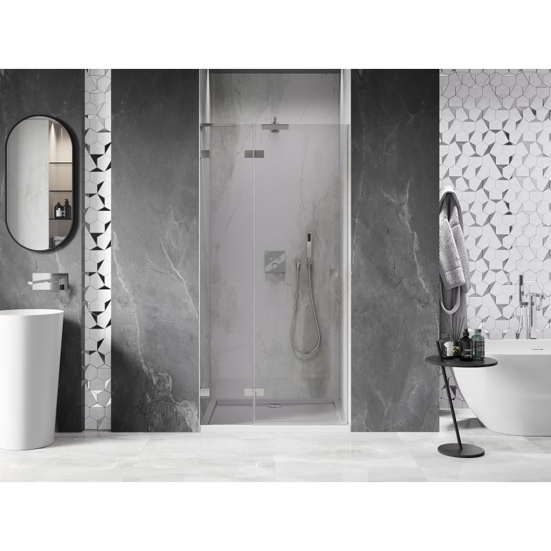 Mexen Lunar L drzwi prysznicowe uchylne lewe 115 cm, transparent, nikiel szczotkowany - 834L-115-000-97-00-L