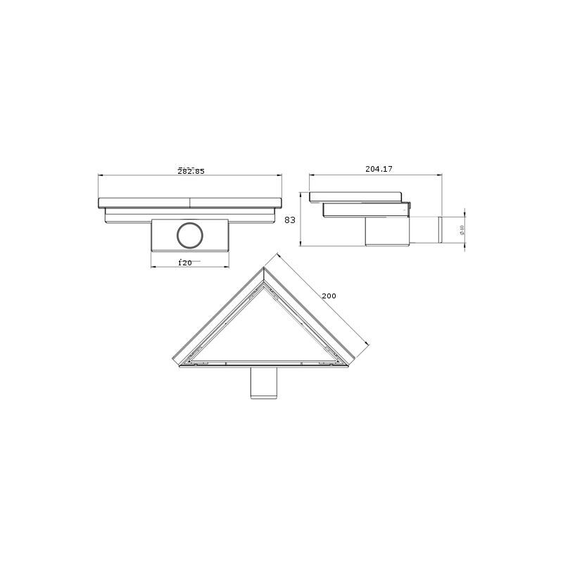 Mexen Flat-T M13 wpust podłogowy trójkątny 20 x 20 cm, czarny - 1710320