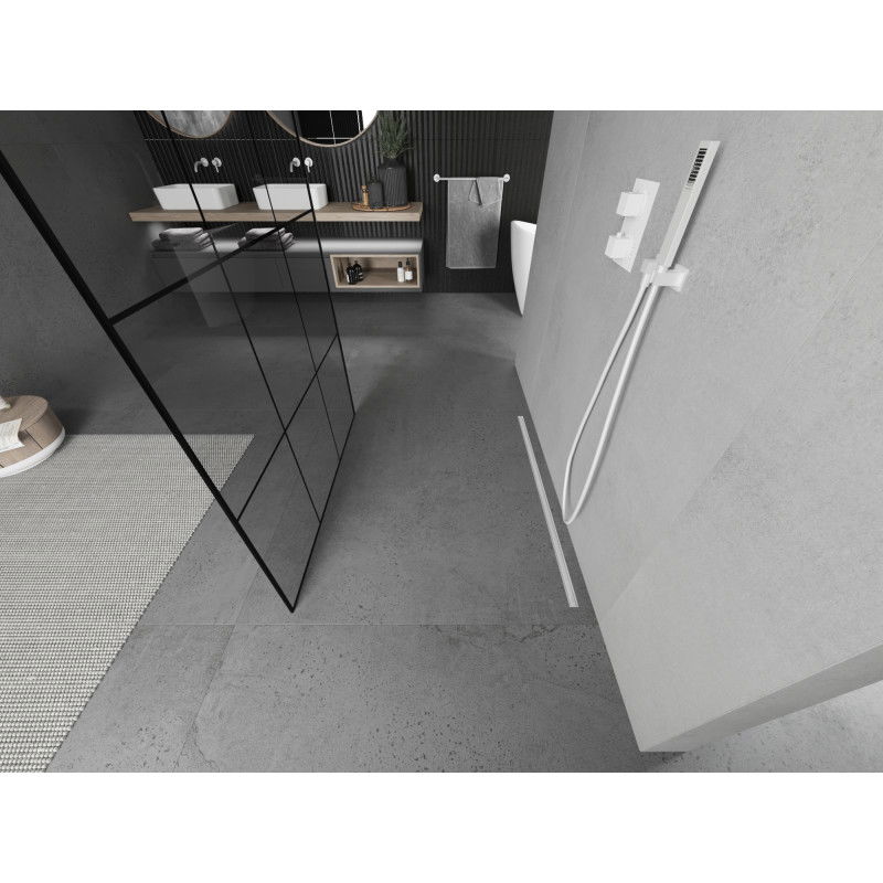 Mexen Kioto ścianka prysznicowa wolnostojąca 110 x 200 cm, czarna kratka 8 mm, biała - 800-110-002-20-77