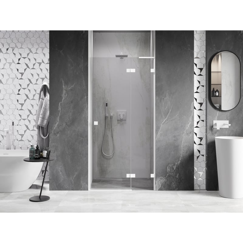 Mexen Lunar L drzwi prysznicowe uchylne prawe 80 cm, transparent, białe - 834L-080-000-20-00-P