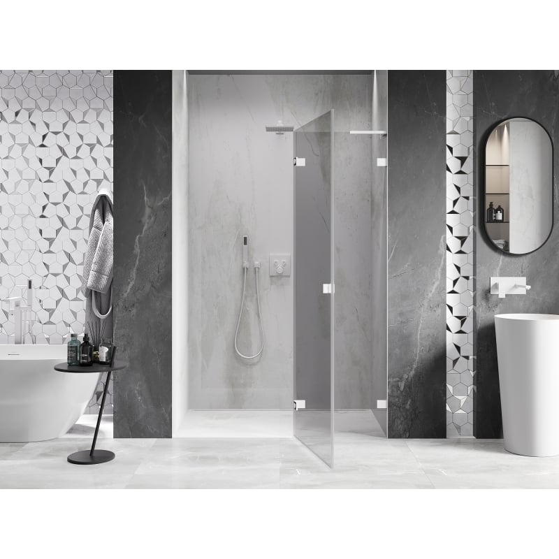 Mexen Lunar L drzwi prysznicowe uchylne prawe 140 cm, transparent, białe - 834L-140-000-20-00-P