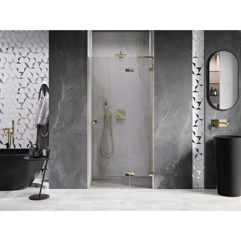 Mexen Lunar L drzwi prysznicowe uchylne prawe 95 cm, transparent, złote - 834L-095-000-50-00-P