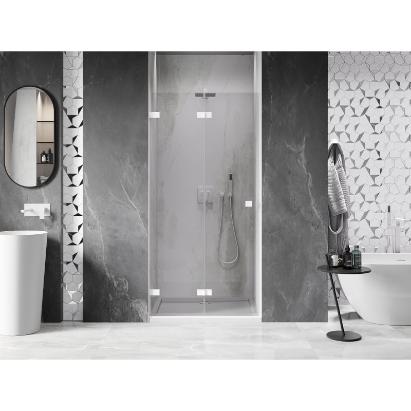 Mexen Lunar-F drzwi prysznicowe składane lewe 80 cm, transparent, białe - 836-080-000-20-00-L