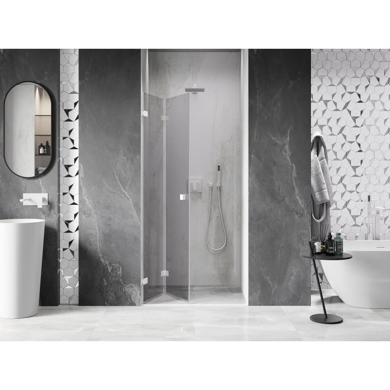 Mexen Lunar-F drzwi prysznicowe składane lewe 85 cm, transparent, białe - 836-085-000-20-00-L