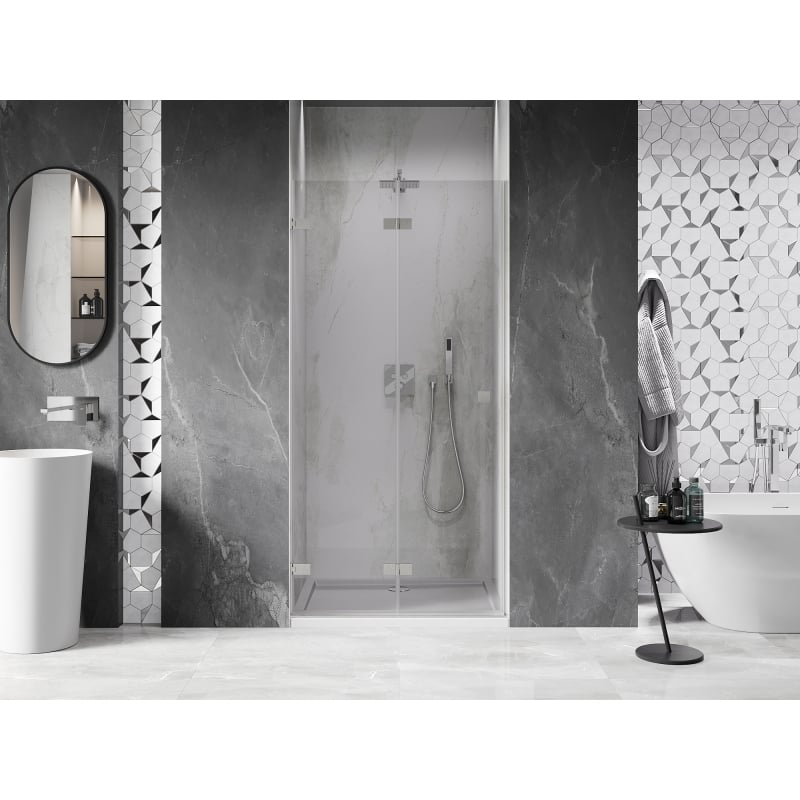 Mexen Lunar-F drzwi prysznicowe składane lewe 95 cm, transparent, nikiel szczotkowany - 836-095-000-97-00-L