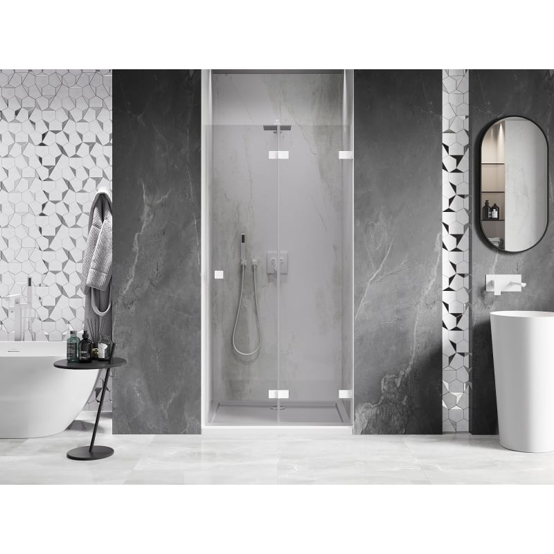 Mexen Lunar-F drzwi prysznicowe składane prawe 65 cm, transparent, białe - 836-065-000-20-00-P