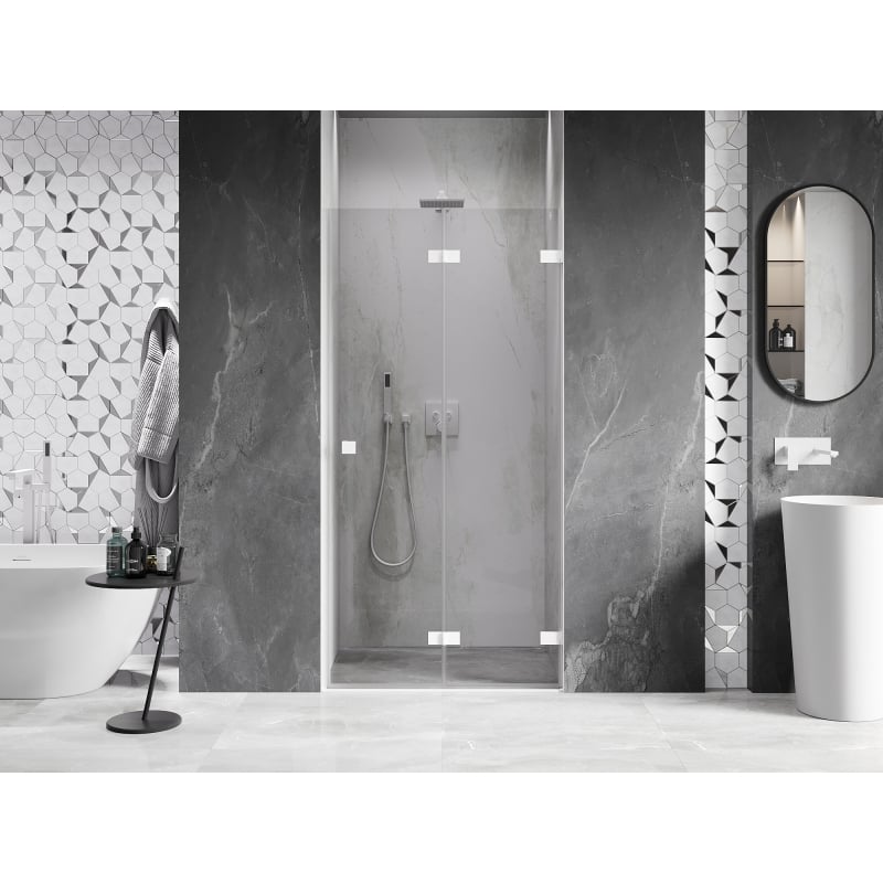 Mexen Lunar-F drzwi prysznicowe składane prawe 85 cm, transparent, białe - 836-085-000-20-00-P