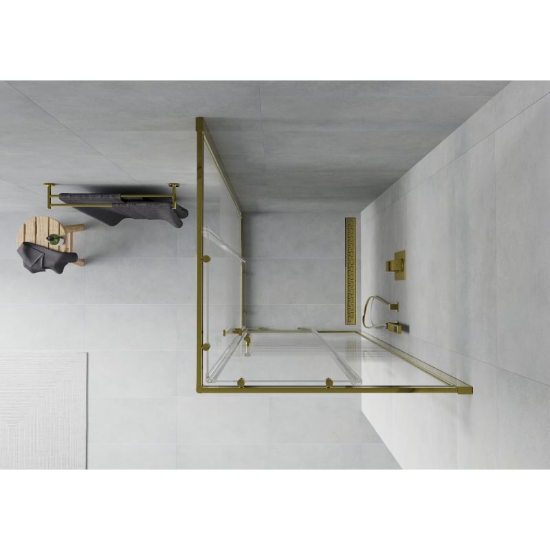 Mexen Rio kabina prysznicowa kwadratowa 90 x 90 cm, białe pasy, złota - 860-090-090-50-20