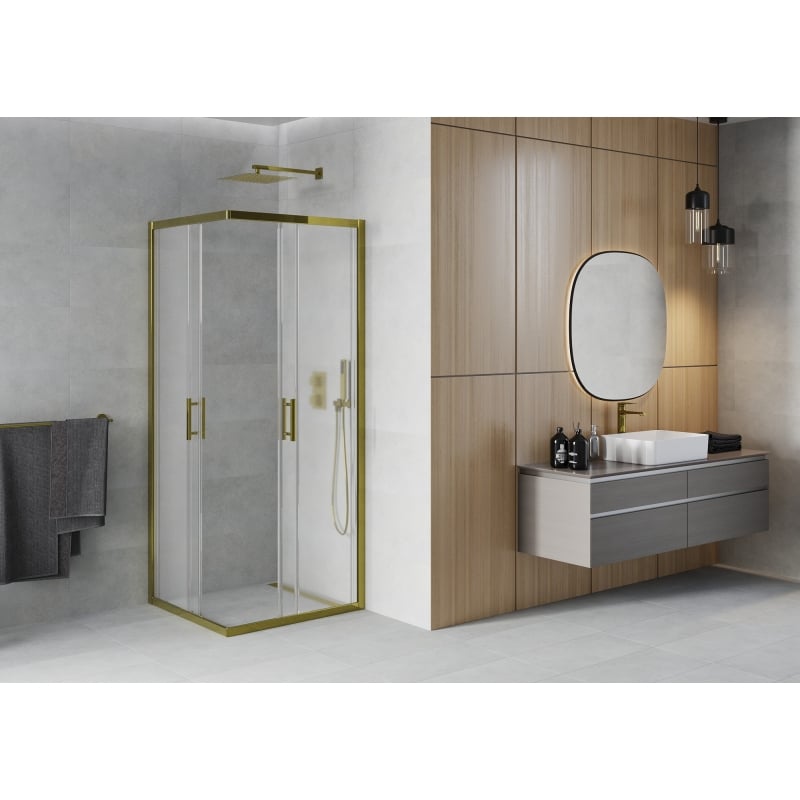 Mexen Rio kabina prysznicowa kwadratowa 80 x 80 cm, szron, złota - 860-080-080-50-30