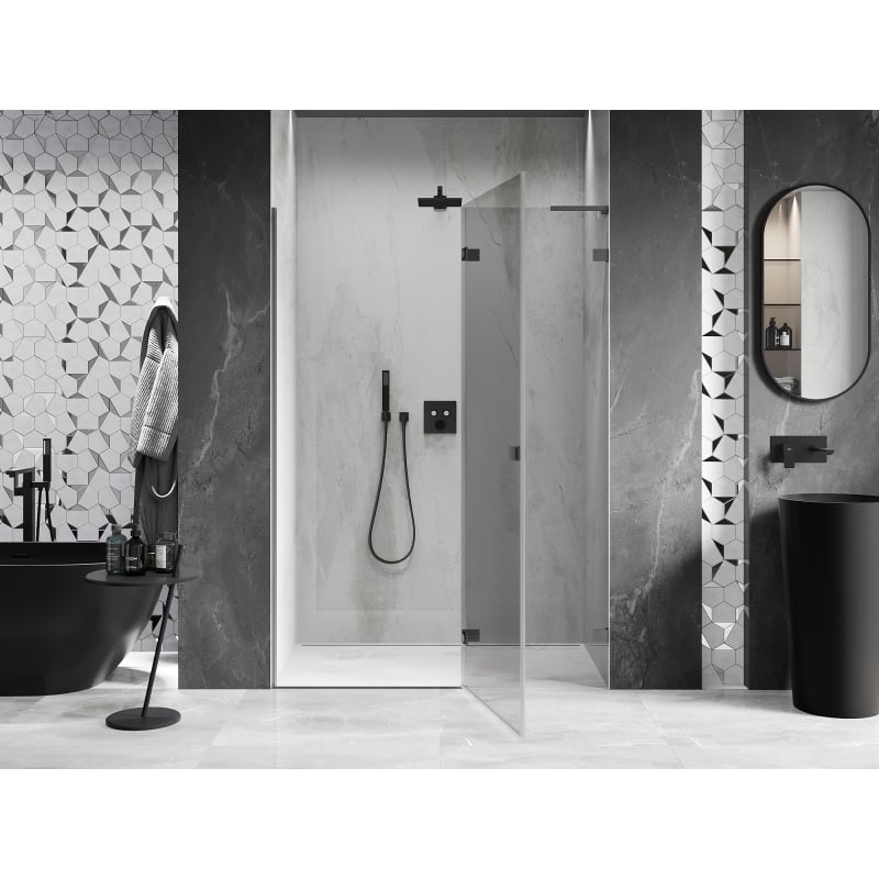 Mexen Lunar L drzwi prysznicowe uchylne prawe 130 cm, transparent, gun metal - 834L-130-000-95-00-P