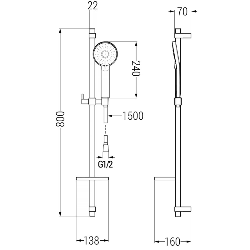 Mexen DQ40 zestaw prysznicowy suwany, gun gray szczotkowany - 785404581-66