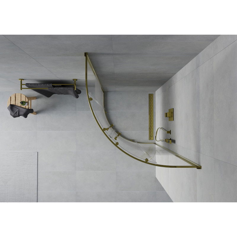 Mexen Rio kabina prysznicowa półokrągła 70 x 70 cm, białe pasy, złota - 863-070-070-50-20