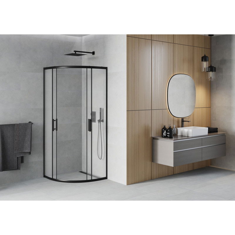 Mexen Rio kabina prysznicowa półokrągła 70 x 70 cm, szron, czarna - 863-070-070-70-30