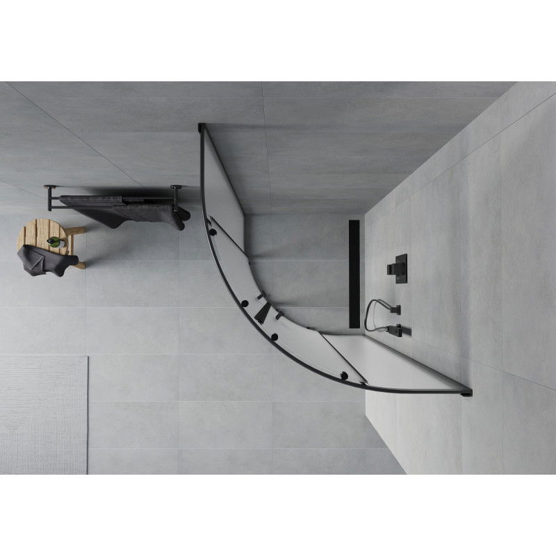 Mexen Rio kabina prysznicowa półokrągła 80 x 80 cm, szron, czarna - 863-080-080-70-30