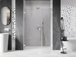 Mexen Lunar-B drzwi prysznicowe uchylne lewe 145 cm, transparent, białe - 832S-145-050-20-00-L