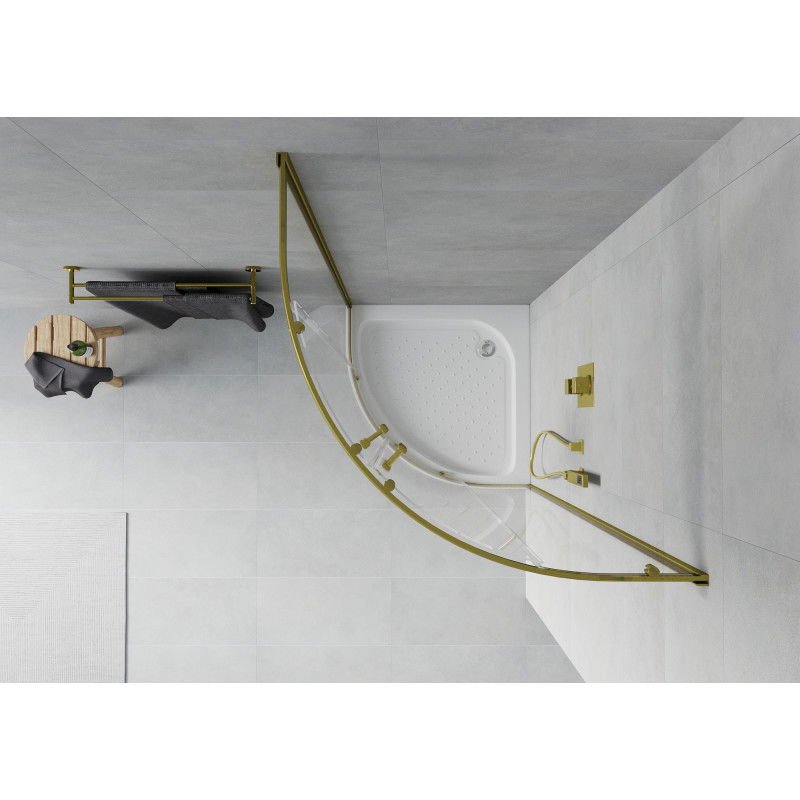 Mexen Rio kabina prysznicowa półokrągła 90 x 90 cm, transparent, złota + brodzik Rio, biały - 863-090-090-50-00-4710