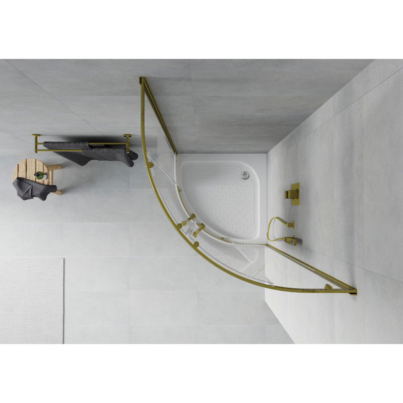 Mexen Rio kabina prysznicowa półokrągła 80 x 80 cm, białe pasy, złota + brodzik Rio, biały - 863-080-080-50-20-4710