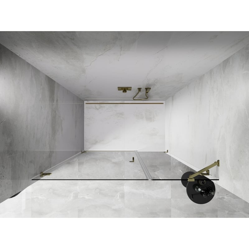 Mexen Lunar-B drzwi prysznicowe uchylne lewe 145 cm, transparent, złote - 832S-145-050-50-00-L