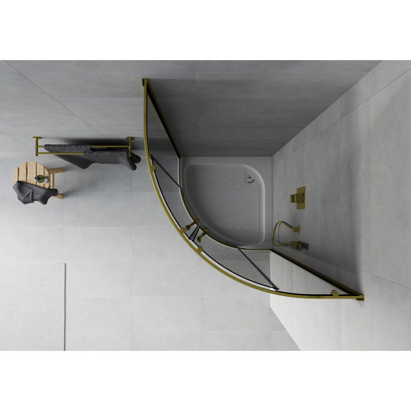 Mexen Rio kabina prysznicowa półokrągła 80 x 80 cm, grafit, złota + brodzik Rio, biały - 863-080-080-50-0-4710