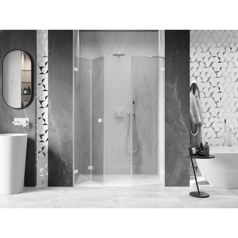 Mexen Lunar-F drzwi prysznicowe składane lewe 130 cm, transparent, białe - 836S-130-050-20-00-L