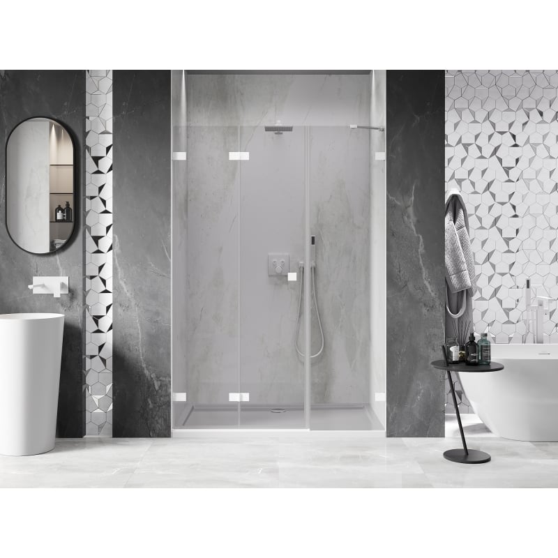 Mexen Lunar-F drzwi prysznicowe składane lewe 145 cm, transparent, białe - 836S-145-050-20-00-L