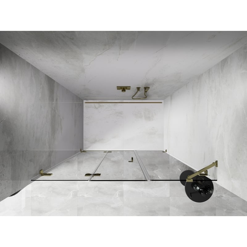 Mexen Lunar-F drzwi prysznicowe składane lewe 140 cm, transparent, złote - 836S-140-050-50-00-L