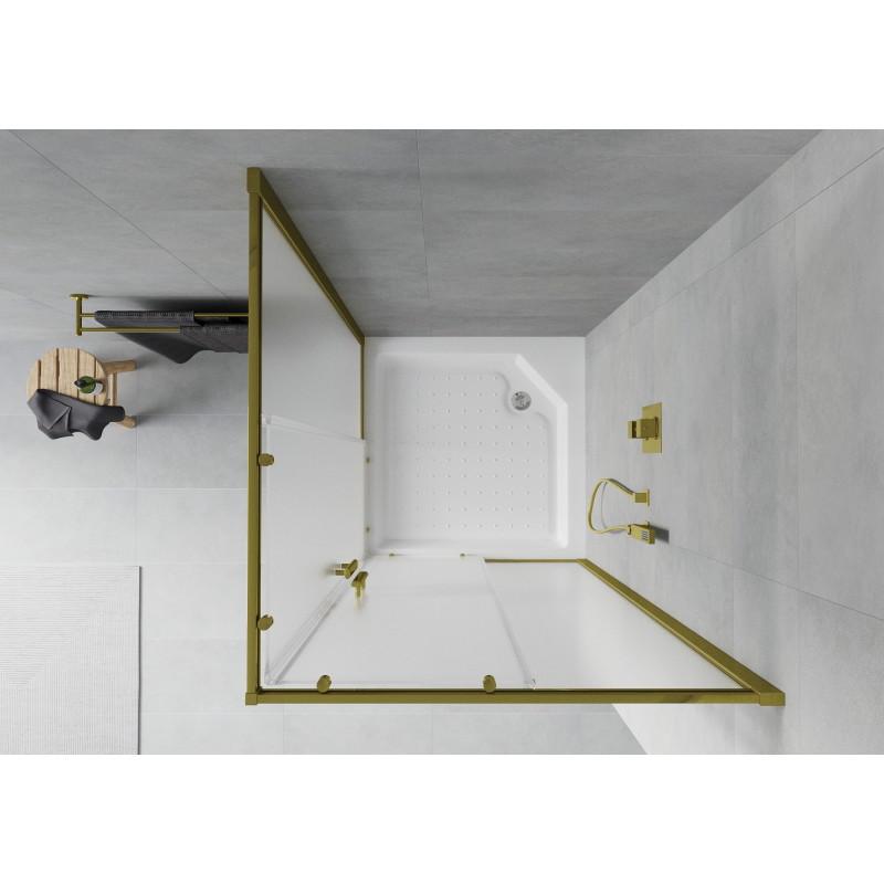 Mexen Rio kabina prysznicowa kwadratowa 90 x 90 cm, szron, złota + brodzik Rio, biały - 860-090-090-50-30-4510