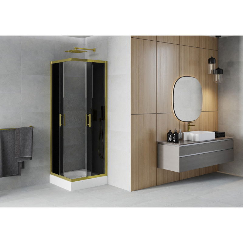 Mexen Rio kabina prysznicowa kwadratowa 80 x 80 cm, grafit, złota + brodzik Rio, biały - 860-080-080-50-40-4510