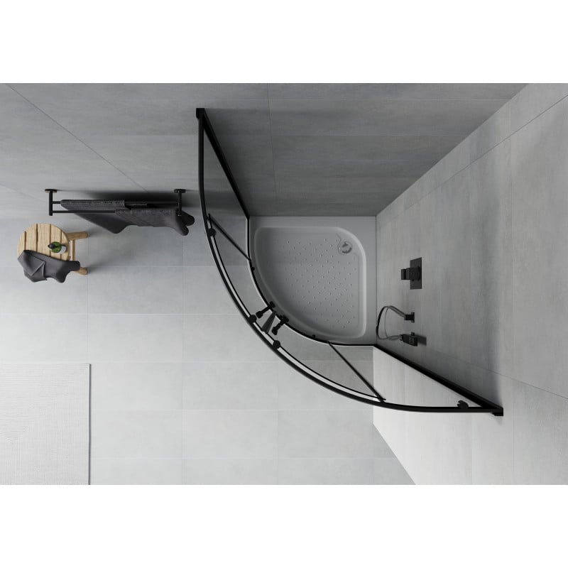 Mexen Rio kabina prysznicowa półokrągła 80 x 80 cm, grafit, czarna + brodzik Rio, biały - 863-080-080-70-40-4710