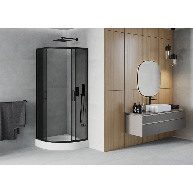 Mexen Rio kabina prysznicowa półokrągła 90 x 90 cm, grafit, czarna + brodzik Rio, biały - 863-090-090-70-40-4710