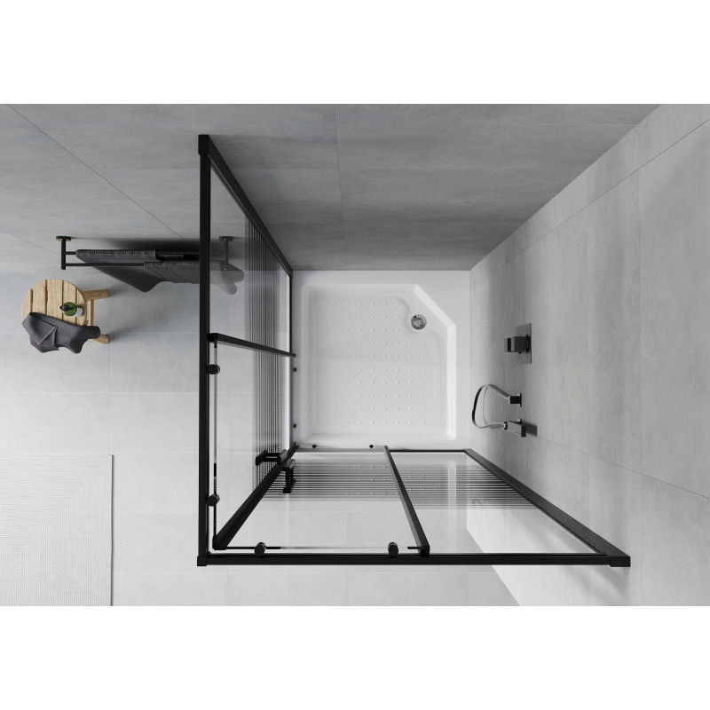 Mexen Rio kabina prysznicowa kwadratowa 90 x 90 cm, czarne pasy, czarna + brodzik Rio, biały - 860-090-090-70-20-4510