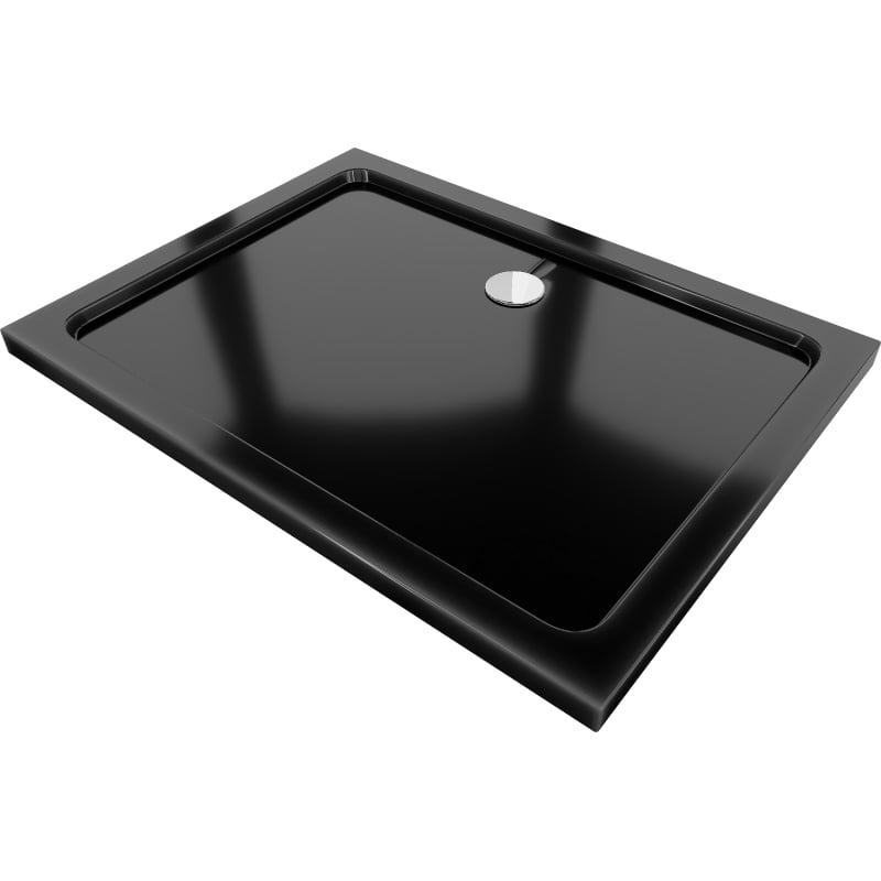 Mexen Flat brodzik prostokątny slim 80 x 70 cm, czarny, syfon chrom - 40707080