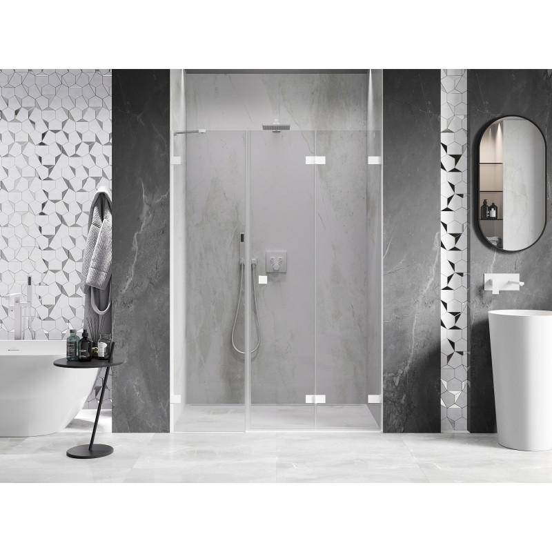 Mexen Lunar-F drzwi prysznicowe składane prawe 145 cm, transparent, białe - 836S-145-050-20-00-P