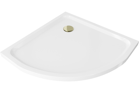 Mexen Flat brodzik półokrągły slim 100 x 100 cm, biały, syfon złoty - 41101010G