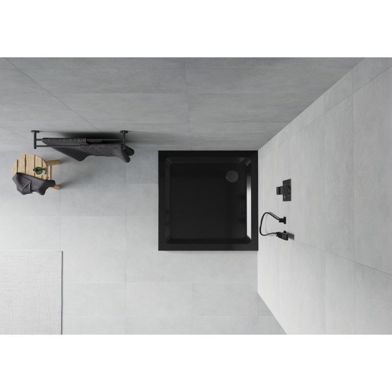 Mexen Flat brodzik kwadratowy slim 70 x 70 cm, czarny, syfon czarny - 40707070B