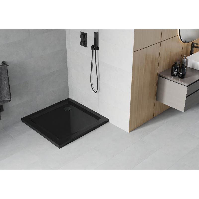 Mexen Flat brodzik kwadratowy slim 70 x 70 cm, czarny, syfon czarny - 40707070B