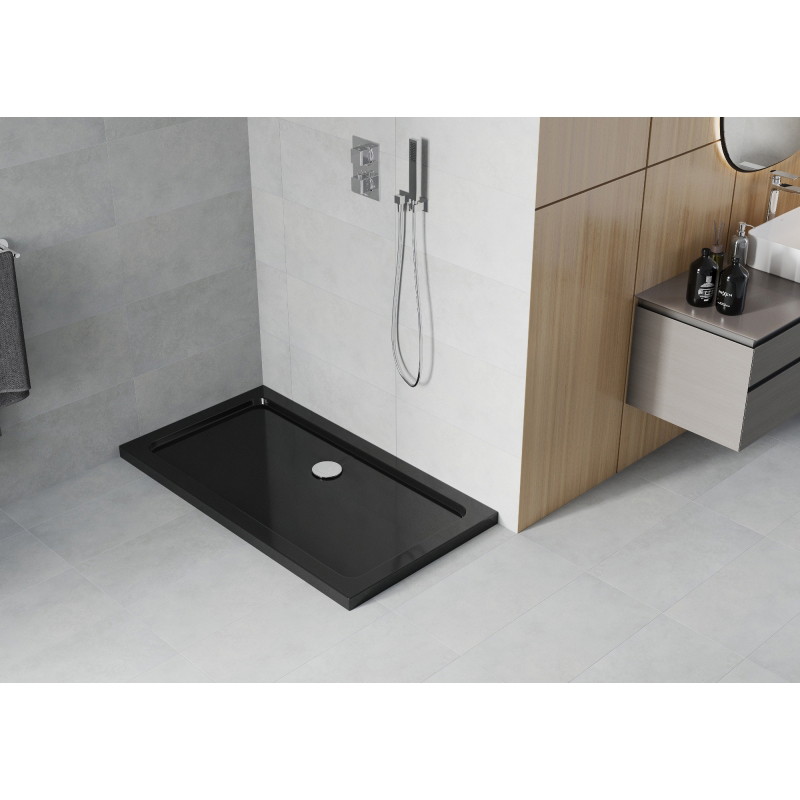 Mexen Flat brodzik prostokątny slim 120 x 70 cm, czarny, syfon chrom - 40707012