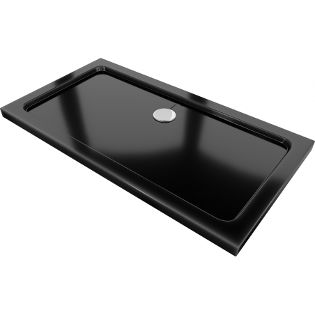 Mexen Flat brodzik prostokątny slim 130 x 70 cm, czarny, syfon chrom - 40707013