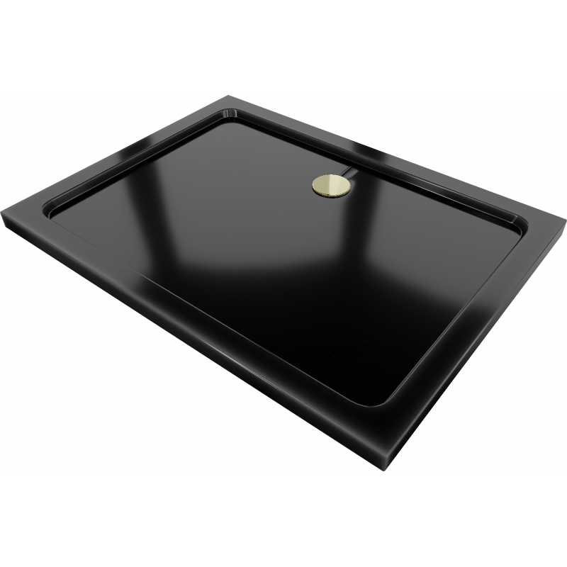 Mexen Flat brodzik prostokątny slim 90 x 70 cm, czarny, syfon złoty - 40707090G