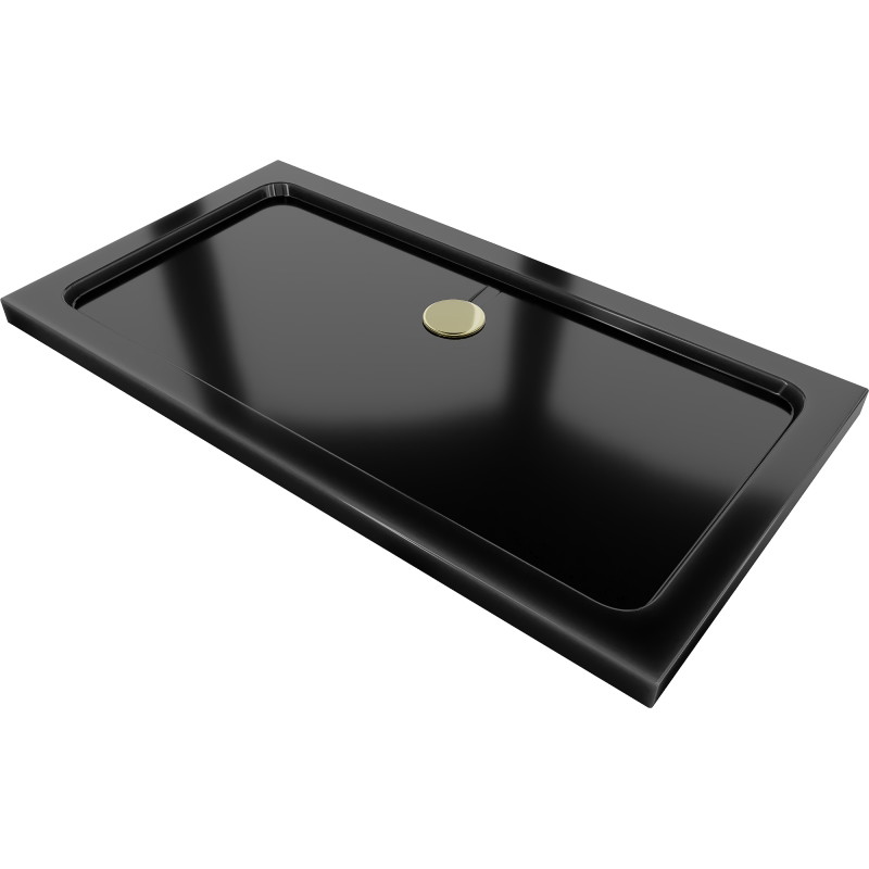 Mexen Flat brodzik prostokątny slim 120 x 70 cm, czarny, syfon złoty - 40707012G