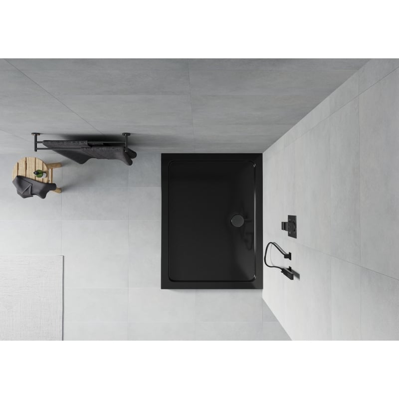 Mexen Flat brodzik prostokątny slim 90 x 70 cm, czarny, syfon czarny - 40707090B