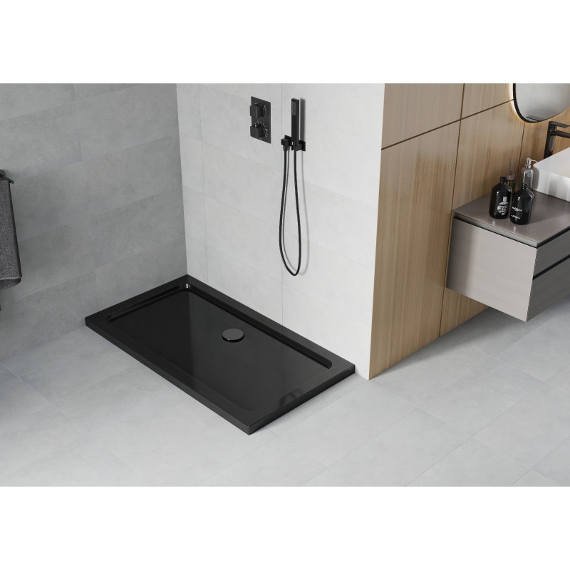 Mexen Flat brodzik prostokątny slim 140 x 70 cm, czarny, syfon czarny - 40707014B