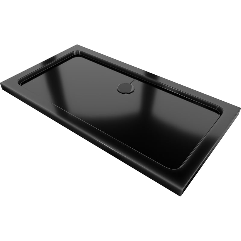 Mexen Flat brodzik prostokątny slim 130 x 70 cm, czarny, syfon czarny - 40707013B