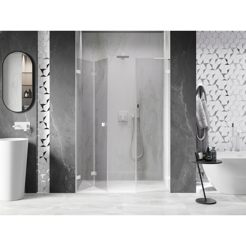 Mexen Lunar-F L drzwi prysznicowe składane lewe 140 cm, transparent, białe - 836SL-140-050-20-00-L