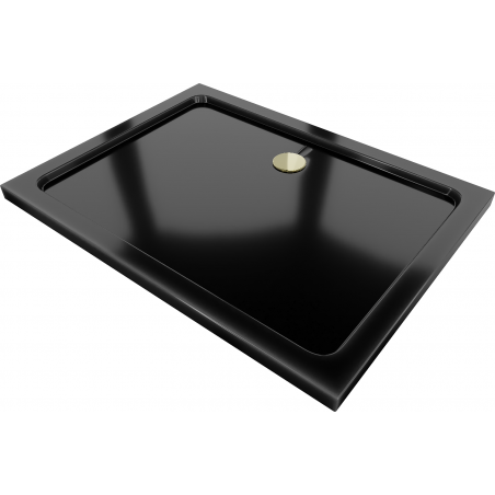 Mexen Flat brodzik prostokątny slim 130 x 90 cm, czarny, syfon złoty - 40709013G