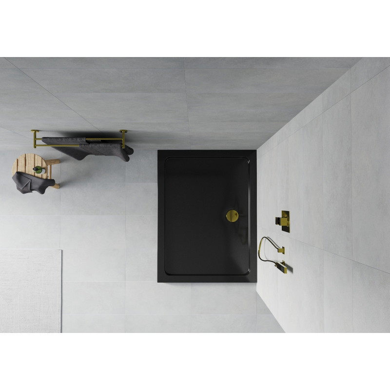 Mexen Flat brodzik prostokątny slim 140 x 80 cm, czarny, syfon złoty - 40708014G