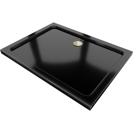 Mexen Flat brodzik prostokątny slim 140 x 80 cm, czarny, syfon złoty - 40708014G